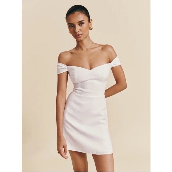 Reformation Dresses & Skirts - Reformation Gavina Linen Off The Shoulder Mini Dress in White